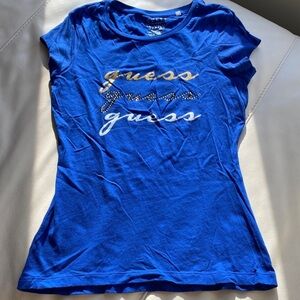 Guess blue cotton glitter and rhinestone t-shirt NWOT